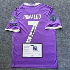 Cristiano Ronaldo SIGNED Real Madrid UCL Final 2017 Purple Away Signature Shirt/Jersey + COA 16/17 Retro