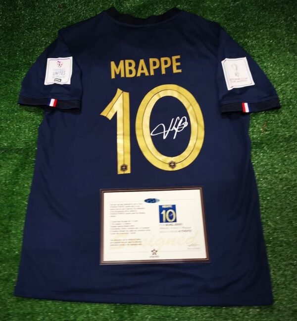 France World Cup Mbappe 10 2022 SIGNED Shirt/Jersey (Kylian Mbappe) + COA