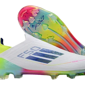 F50 Elite Laceless FG Firm Ground Soccer Cleats - White/Blue/Pink/Yellow