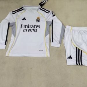 2025-2026 Real Madrid Long Sleeve Home Kids Jersey