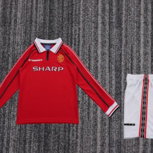 1998-1999 Manchester United Home Long Sleeve Retro Kids Jersey